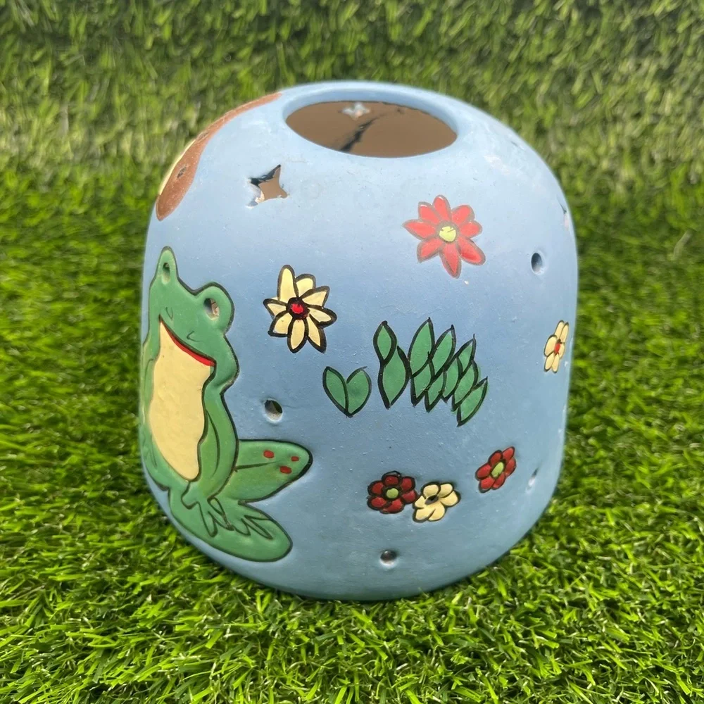 Vintage Hand-painted Ceramic Votive Candle Cover, Frog/Mushroom, EUC - Picture 5 of 11